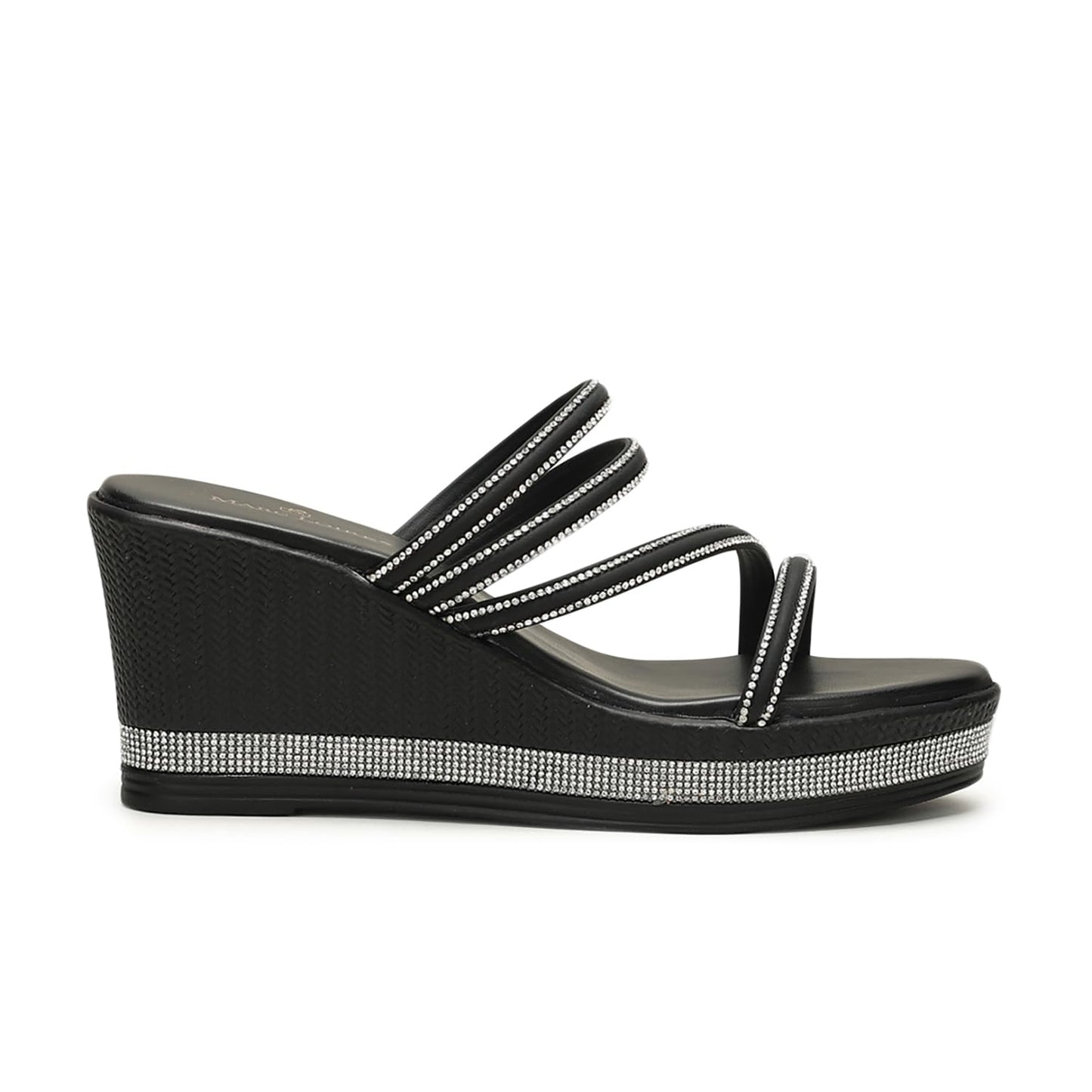 Marc Loire Women Embellished Wedge Heels | Stylish Slip-On Fashion Sandals with Comfortable Sole (Black, UK Footwear Size System, Adult, Women, Numeric, Medium, 5)