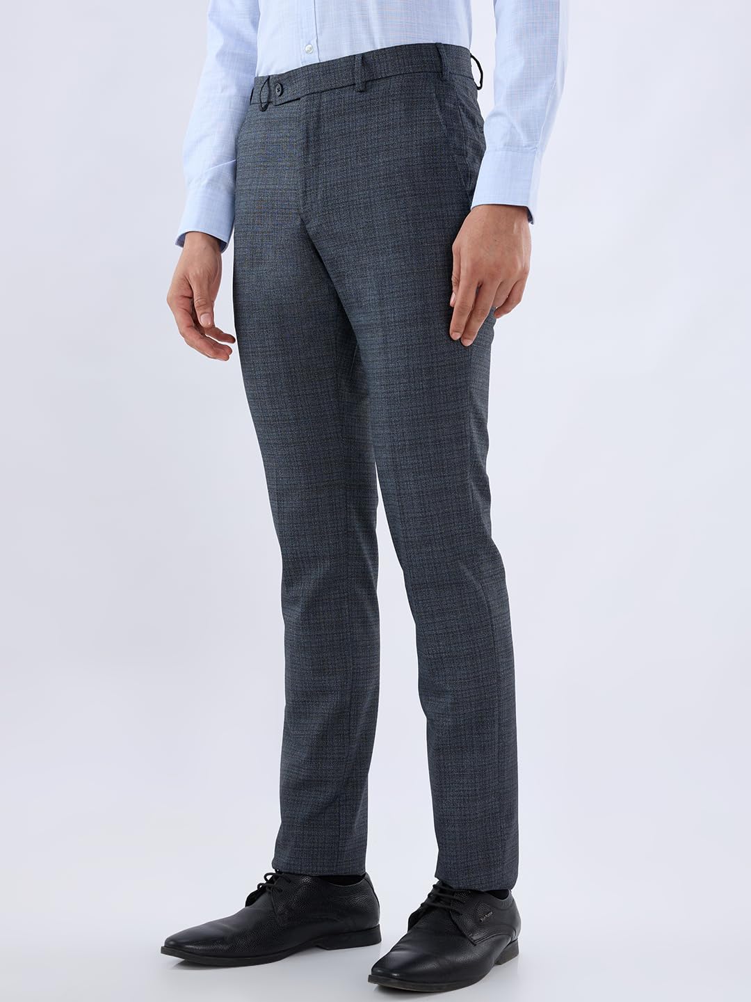 Park Avenue Men Slim Fit Solid Pattern Polyester Blend Flat Front Formal Trouser Medium Blue