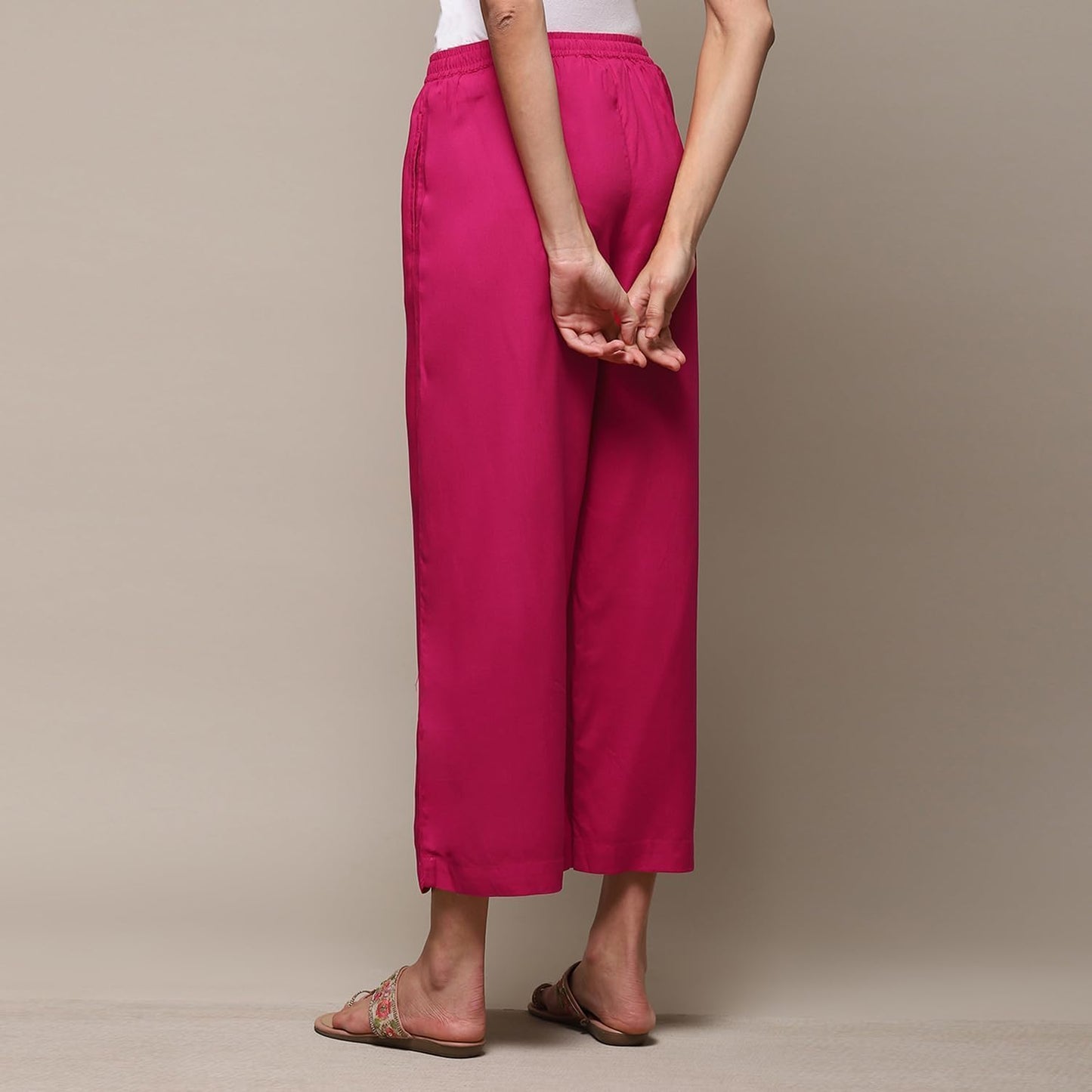 BIBA Women Solid Straight Bottom WEAR(Bottom W18336_Fuchsia_XXL), Mid Rise