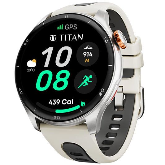 Titan Celestor 1.43" AMOLED Smart Watch with Built-in GPS, Advanced Health Intelligence, AI Voice Assistant, Aluminium Case, 100+ Sports Modes, Water Resistance – Smartwatch for Men & Women (Beige)