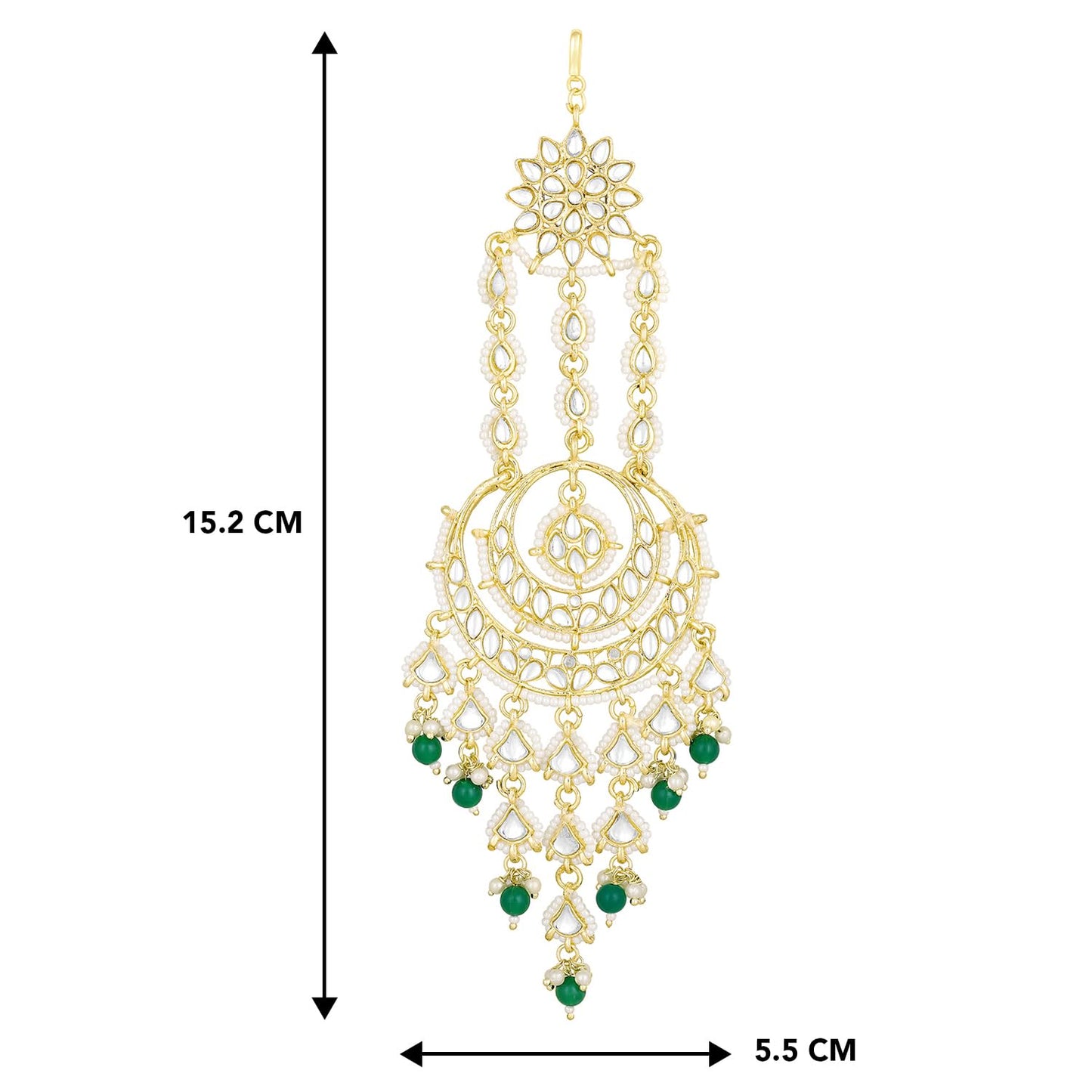 Peora Gold Plated Green Kundan Studded Paso Maangtikka Jhumar Ethnic Stylish Fashion Jewellery Gift for Women & Girls