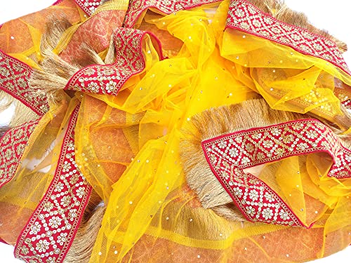 faith visit Women's Embroidered Net Dupatta (yllw-ankh-kiran_Yellow_Free Size)