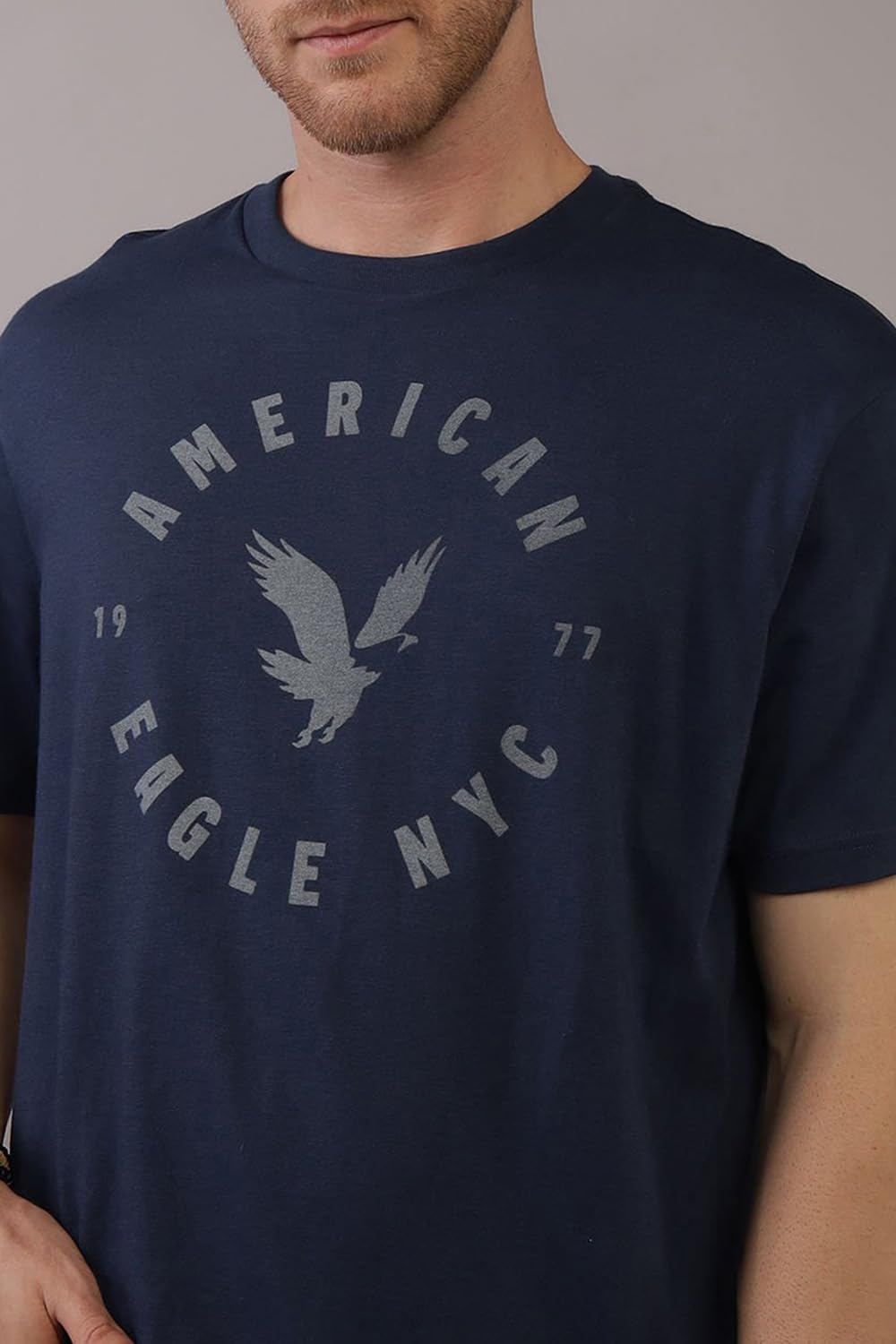 American Eagle Men Navy Logo Graphic T-Shirt