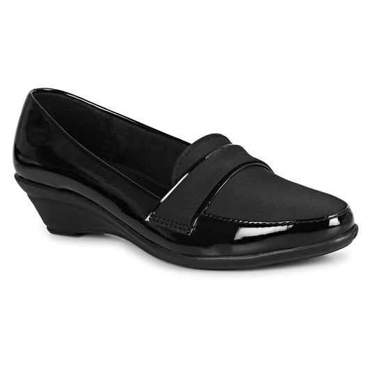 Anita Sarees Women's Slip-On Wedge Heels Ballerina Shoes for Casual, Office, Party and Office Bellies Formal Shoes for Women and Girls, 1 Pair (Black)