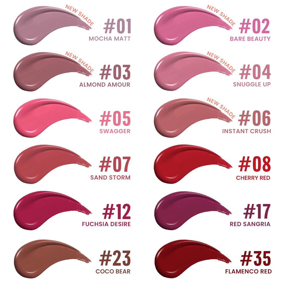 Charmacy Milano Stunning Longstay Liquid Lipstick (Almond Amour 03) - 5.6 ml, Velvet Intense Matte Finish, 12 Hours, Smudge Proof Lipstick, WaterProof Lipstick, KissProof, One Swatch Application