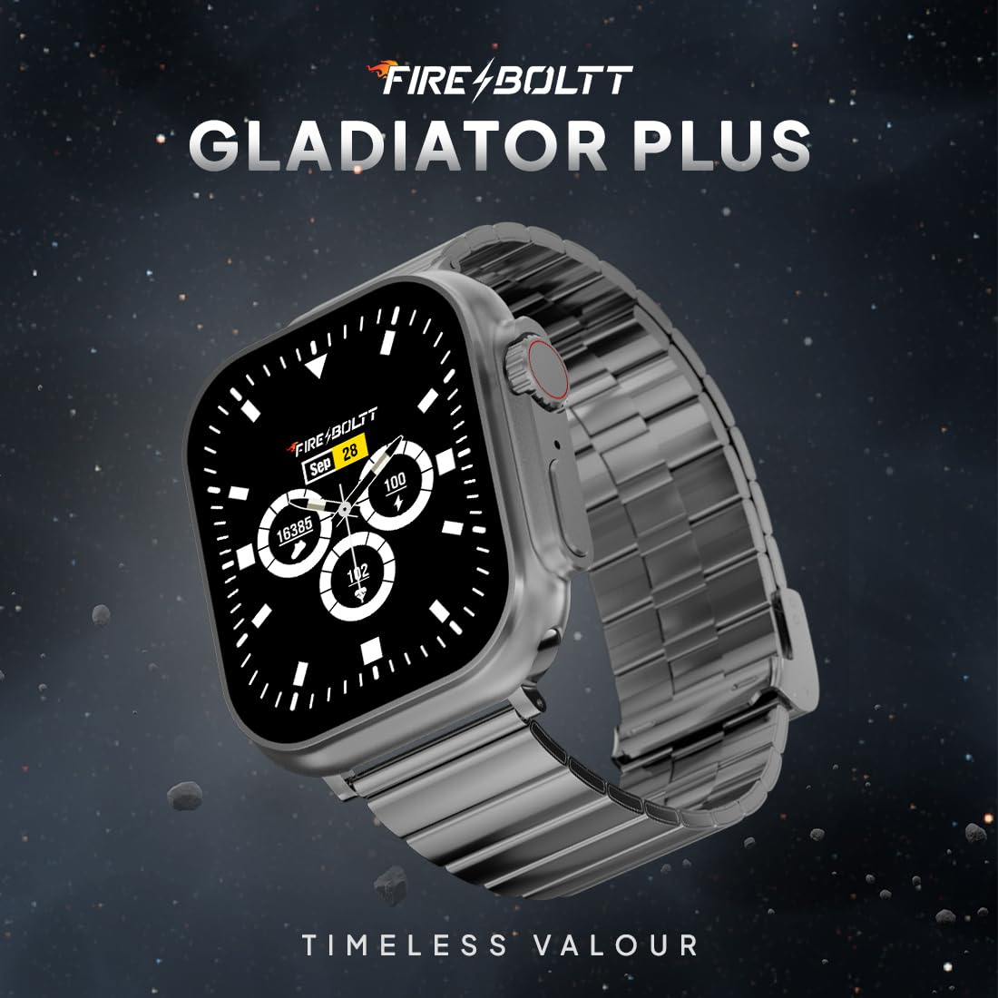 Fire-Boltt Gladiator + 1.96” AMOLED Display Luxury Smartwatch, Rotating Crown, 115+ Sports Modes & Bluetooth Calling, AI Voice Assistant, Gaming