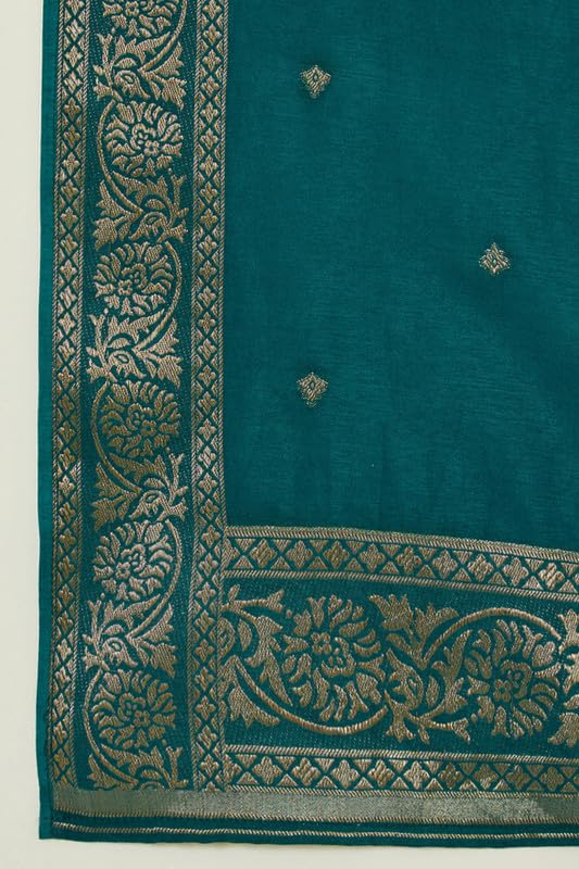 Soch Womens Green Brocade Kantha Print Suit Set with Cutdana Work