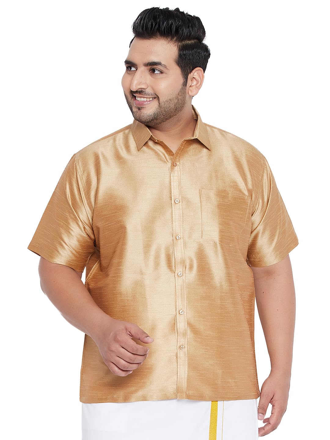 Vastramay Plus Men's Rose Gold Silk Blend Ethnic Shirt_VPLUSMSH001RG_50