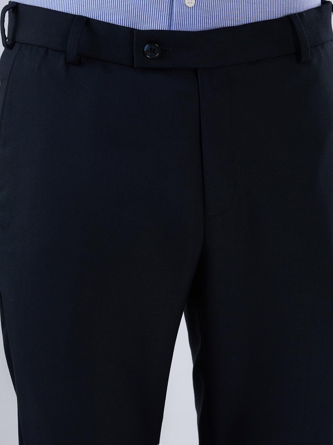 Park Avenue Men Slim Fit Solid Pattern Poly Viscose Blend Flat Front Formal Trouser Dark Blue