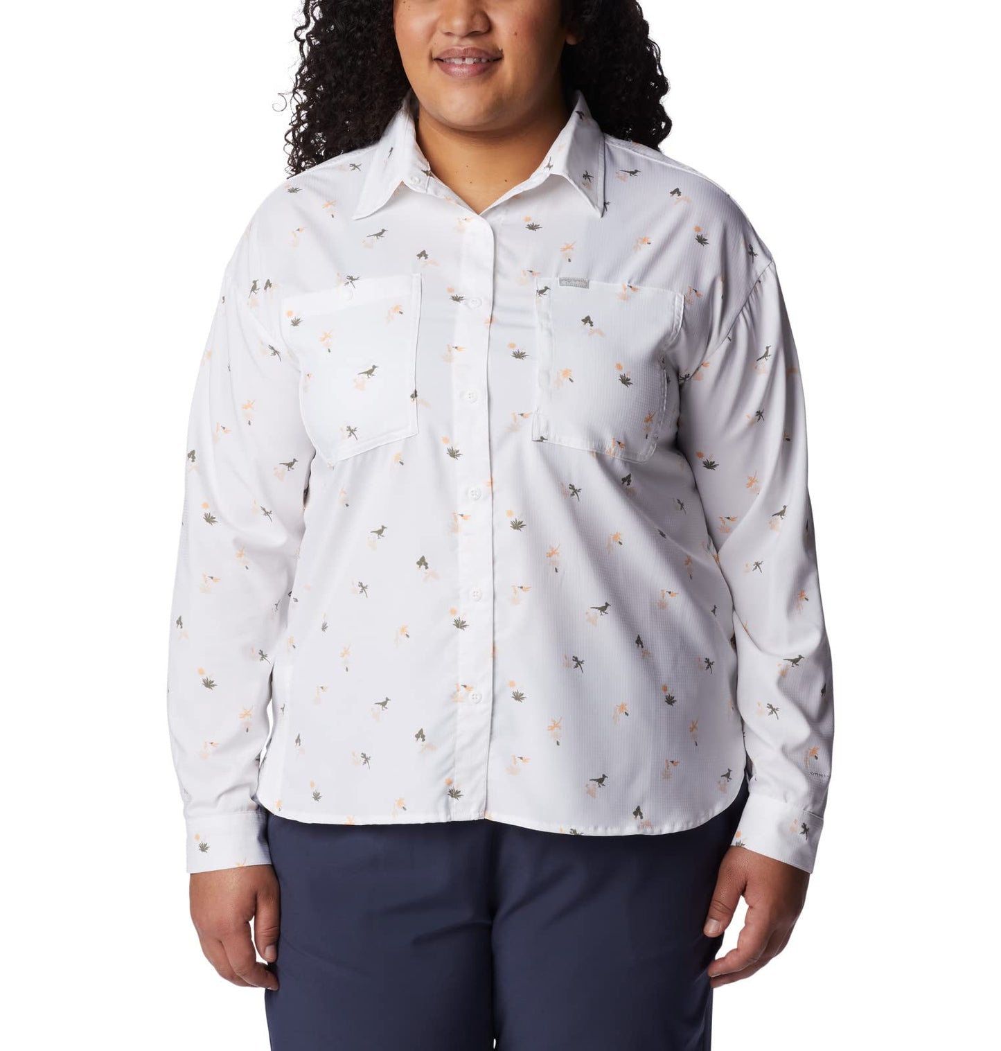 Columbia Womens Silver Ridge Utility Patterned Long Sleeve Shirt, White, Baja Blitz, S