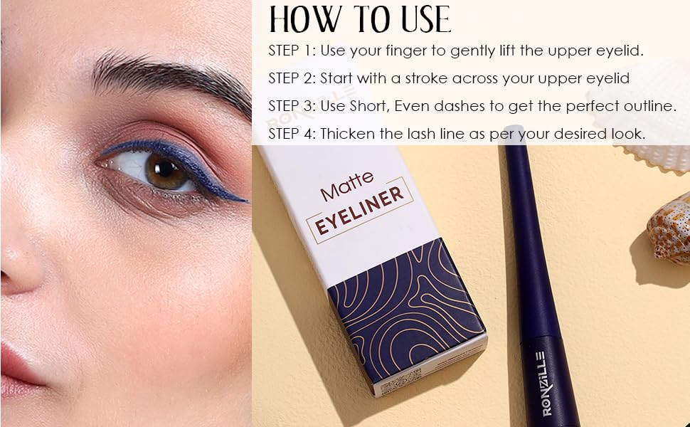 Ronzille Absolute Shine Liquid Matte Eyeliner,Long Lasting, Smudge Proof, Waterproof Liner, Eye Makeup 5 ml (Blue)