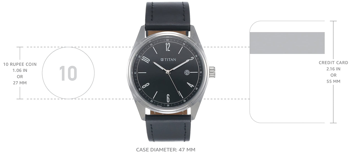 Titan Analog Black Dial Men's Watch-1864SL08 Genuine Leather, Black Strap