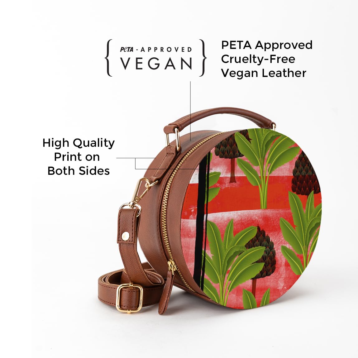 Kalankit Round Sling Bag for Women & Girls | Stylish Vegan Leather Crossbody Purse | Side Bag with Strap | Valentine Gift | Birthday Present | Travel-Friendly | Trees Garden