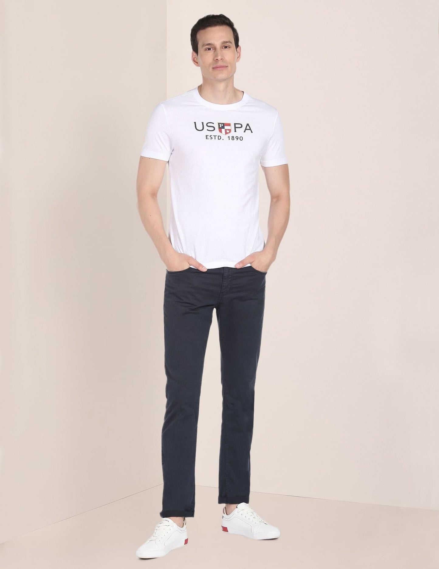 U.S. POLO ASSN. Men's Crew Neck Brand Print Cotton T-Shirt (USTSHS1374_White_L)