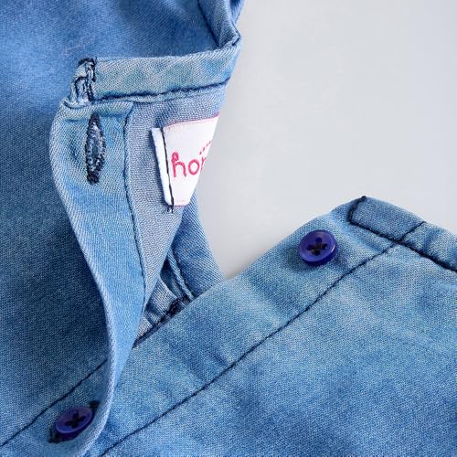 Hopscotch Girls Blue Full Sleeves Beads Embellished Dress with Bag for Age (3-4 Years)