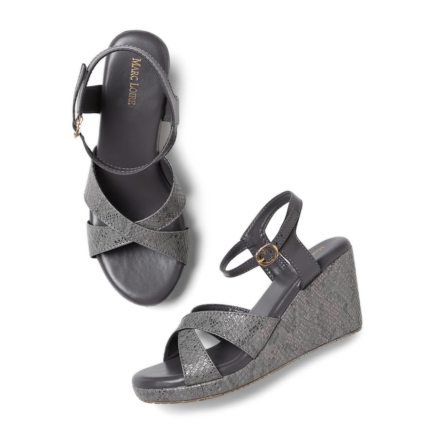 Marc Loire Women's Fashion Open Toe, High Heel Slip On Cross Strap Wedges Sandals (Dark Grey, numeric_8)