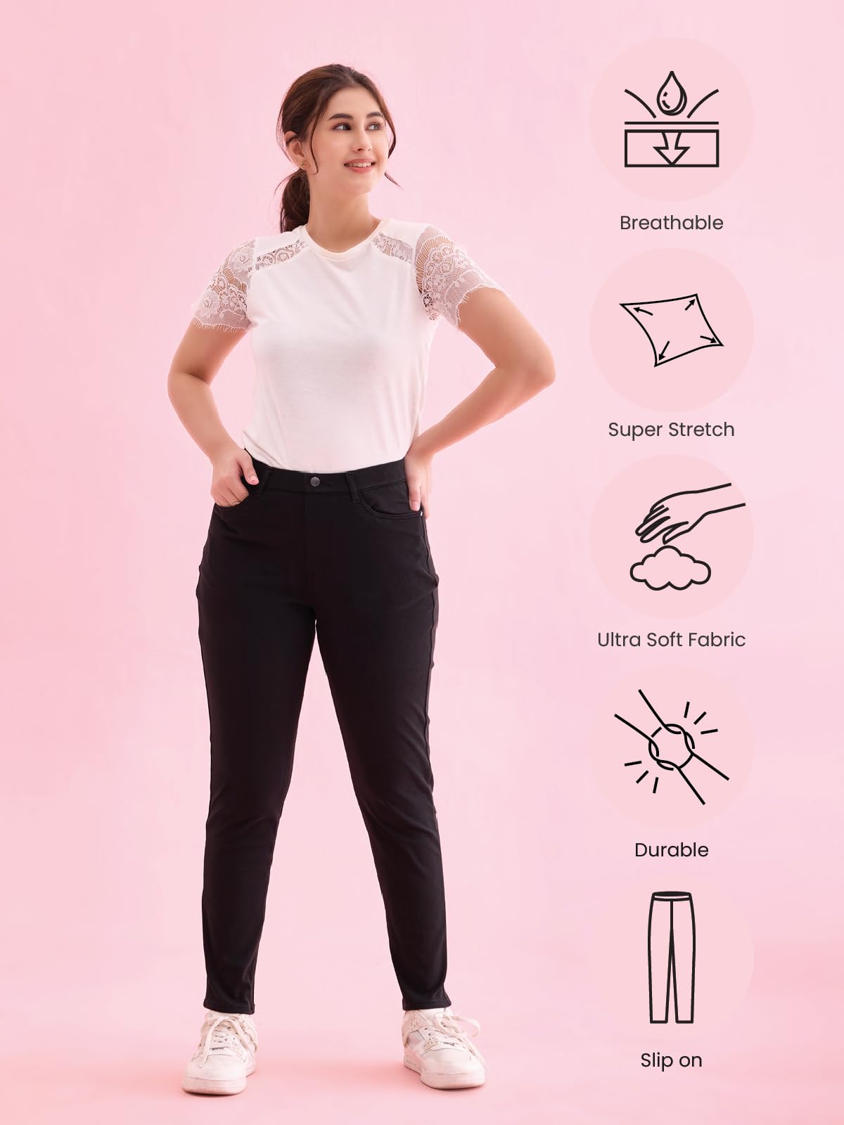 GO COLORS Women Black Mid Rise Cotton Super Stretch Premium Jegging - XL