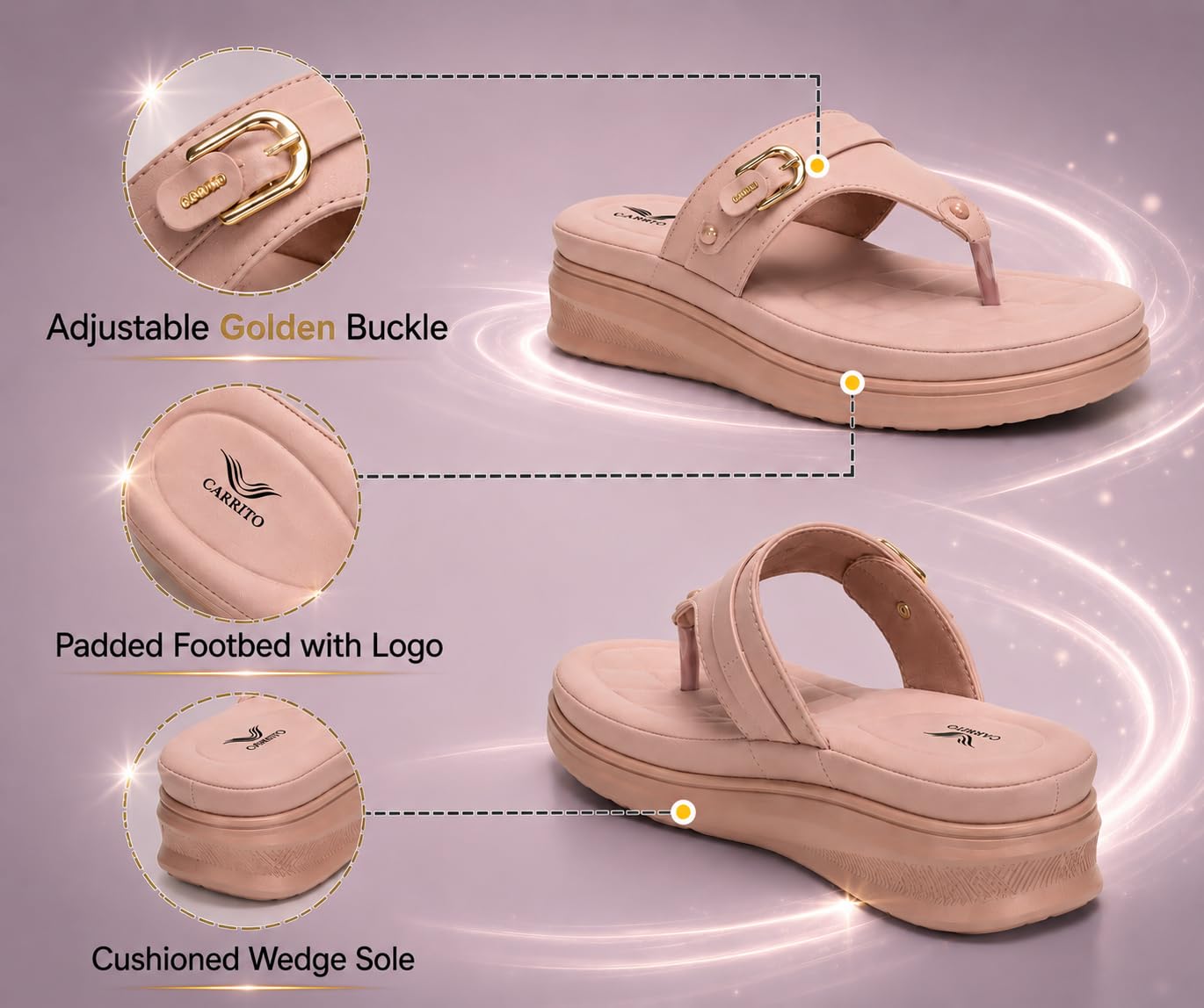 Carrito, Women Wedge Heels Thong Sandals| Comfortable Flats Sandals (Peach, UK Footwear Size System, Adult, Women, Numeric, Medium, 8)