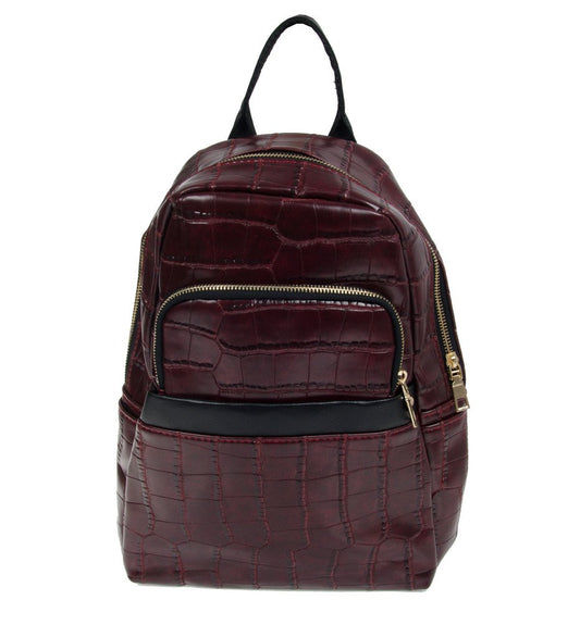 Artisan Crafted Textured Leather Look Handbag Backpack/College Bag/Office Bag (Maroon) For Women/Girls