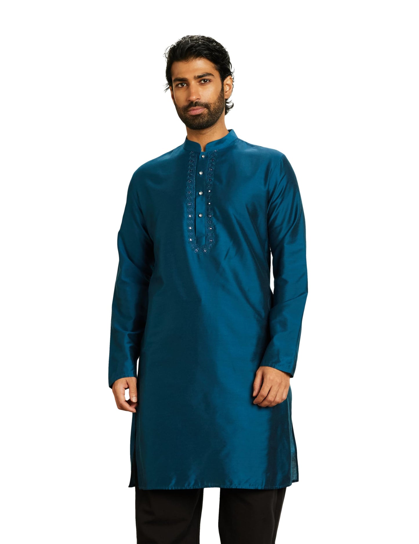 Amazon Brand - Symbol Men's Rayon Knee Length Festive Regular Fit Kurta 41"_Sy-A23-Mna-Fkt-100_Navy_L