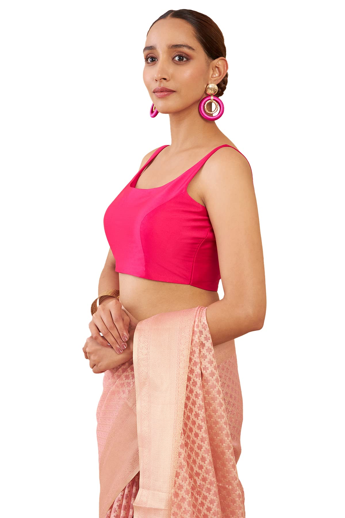 Soch Women Pink Art Silk Sleeveless U-Neck Regular Fit Blouse