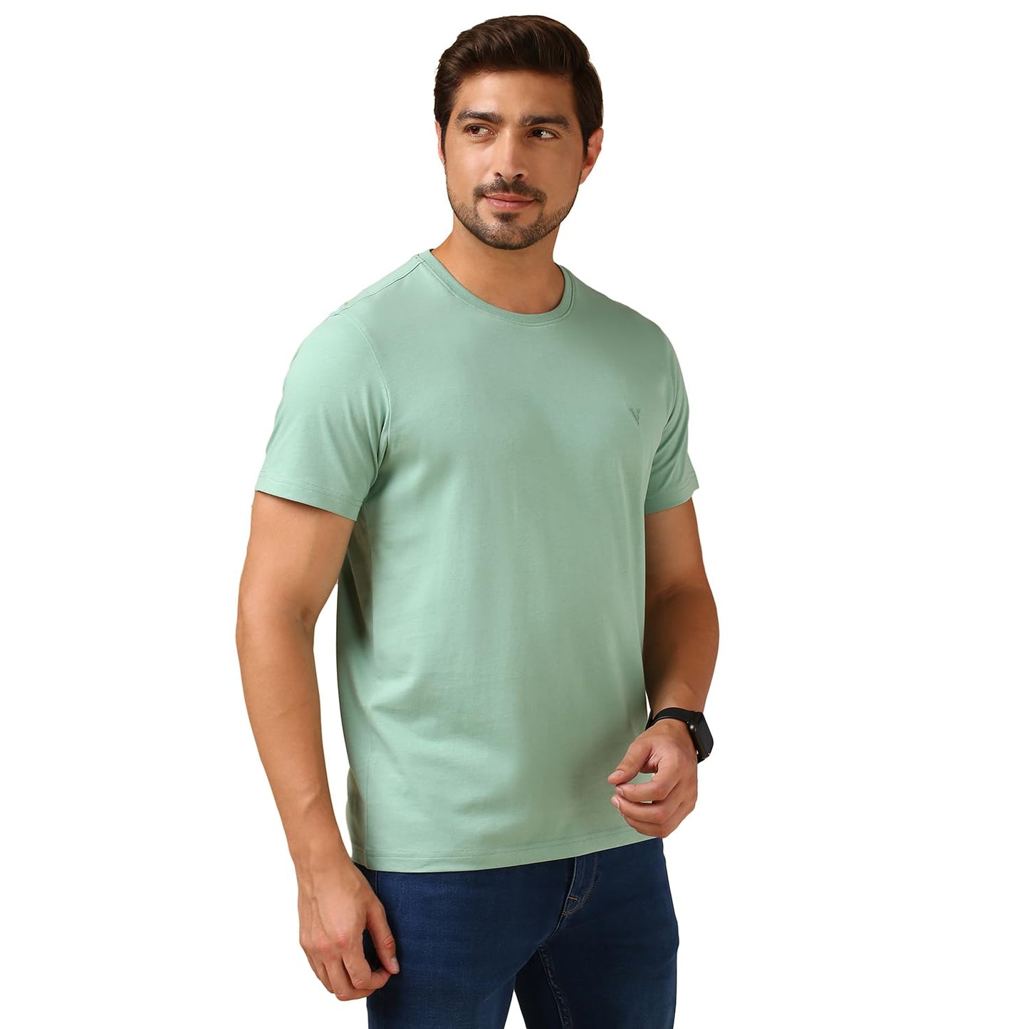 Van Heusen Men's Solid Regular Fit T-Shirt (60052_Pack of 1_Green
