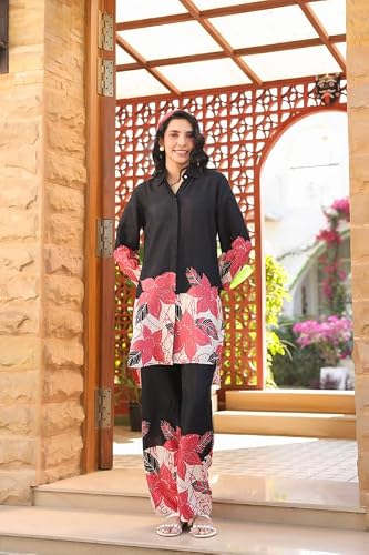 JISORA Women's Russian Silk Co-ord Set 9RCS3232-M Black M