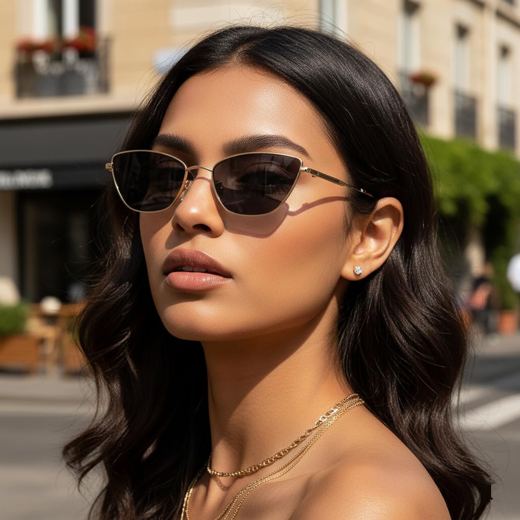 Roshfort Retro Diamond Cateye Sunglasses Featuring small metal frames and Non-polarized lenses UV Protection for Men & women.