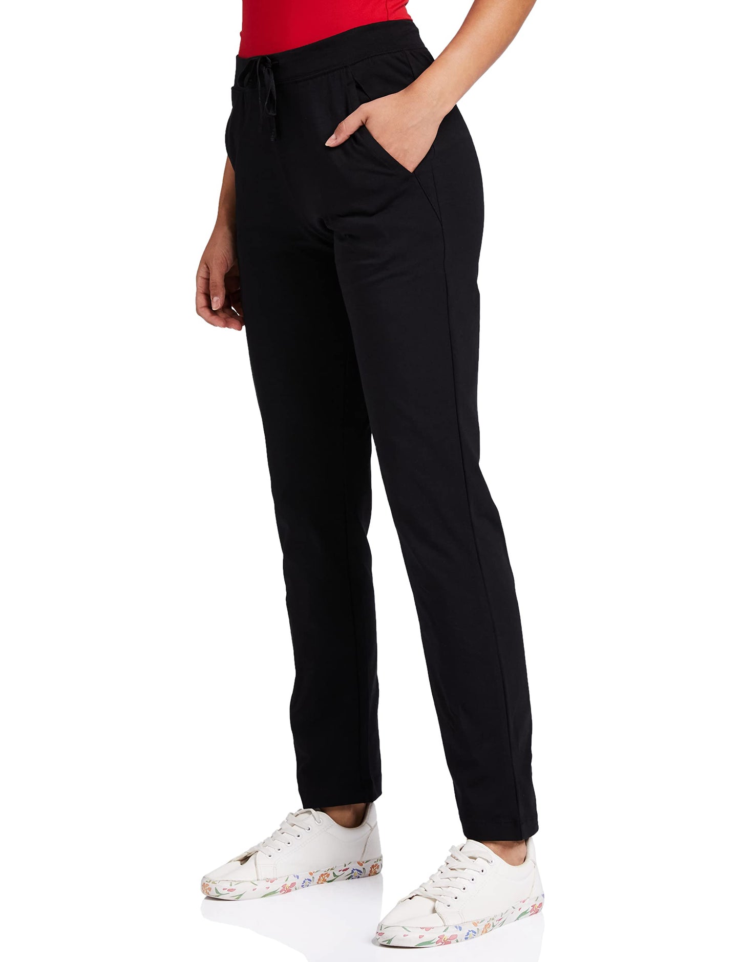 Van Heusen Women Straight Fit Lounge Pants - Cotton Elastane - Smart Tech+, Easy Stain Release, Moisture Wicking, Ultra Soft_55303_Black_L