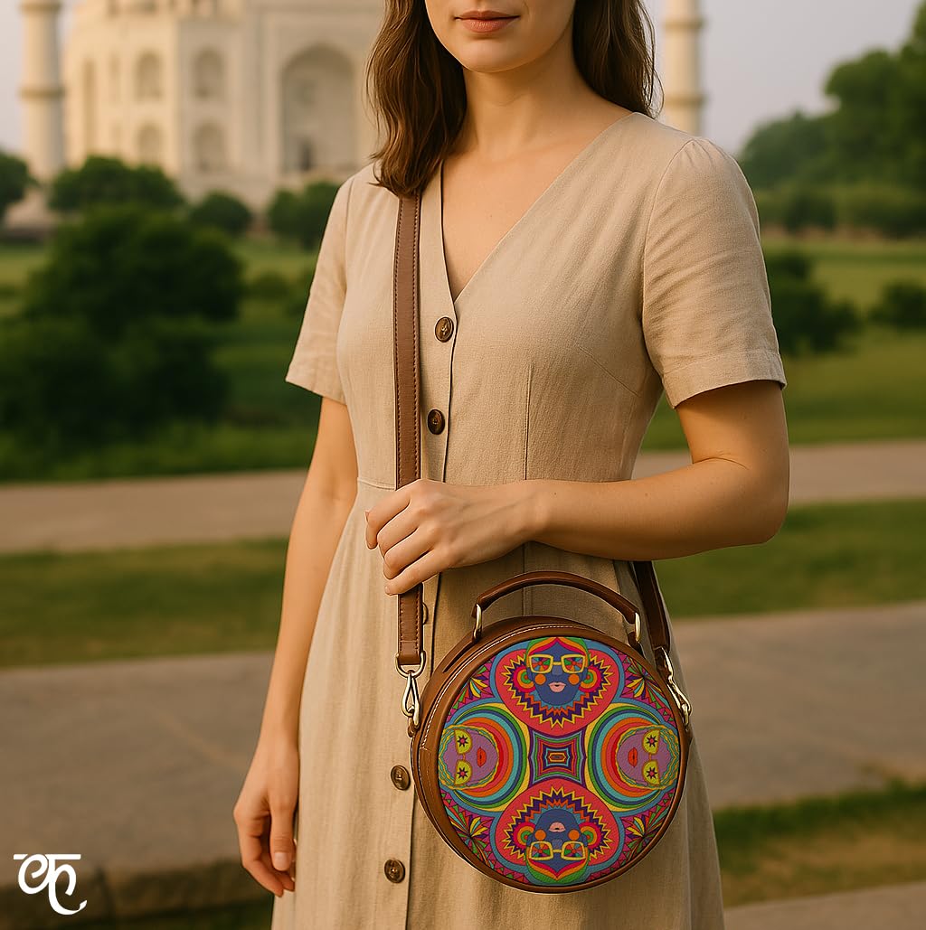 Kalankit Round Sling For Women | Girls Crossbody Bags | Side Bags With Adjustable Strap | Travel Box Sling Bags | Party People