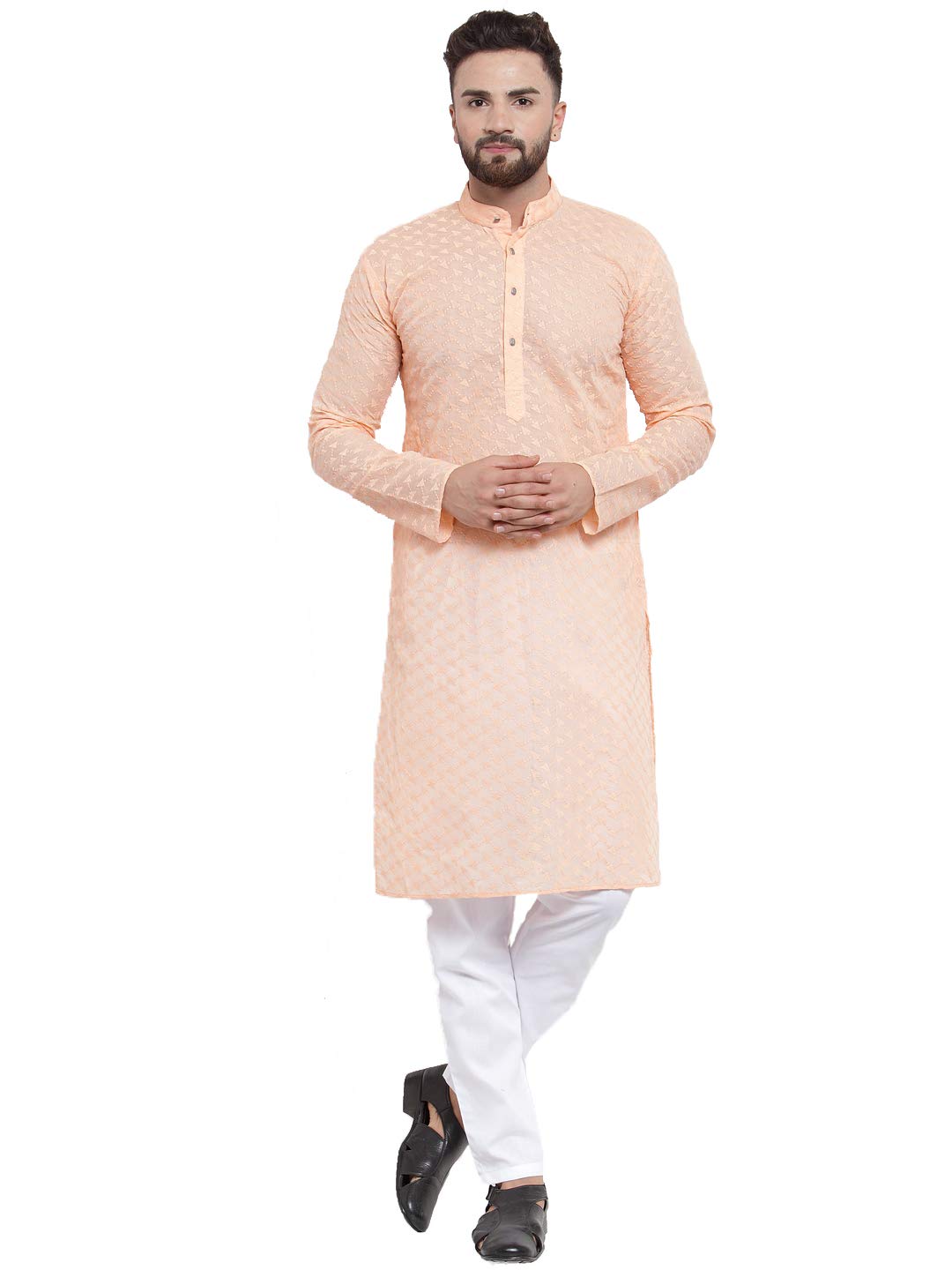 Jompers Men's Chicken Cotton Kurta Pyjama. (Orange, S)