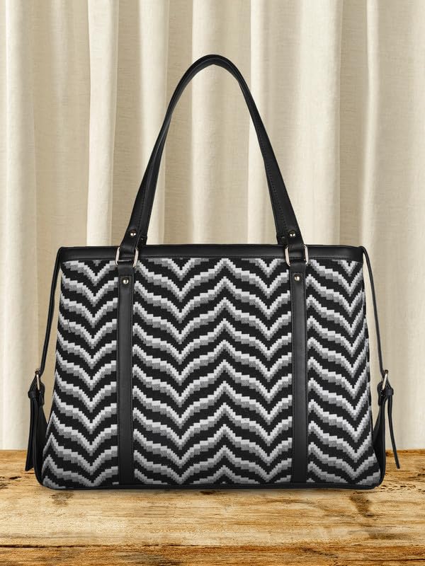 MINI WESST Women's Beautiful Black Graphic Fabric Tote Bag For Occasion, Office and College