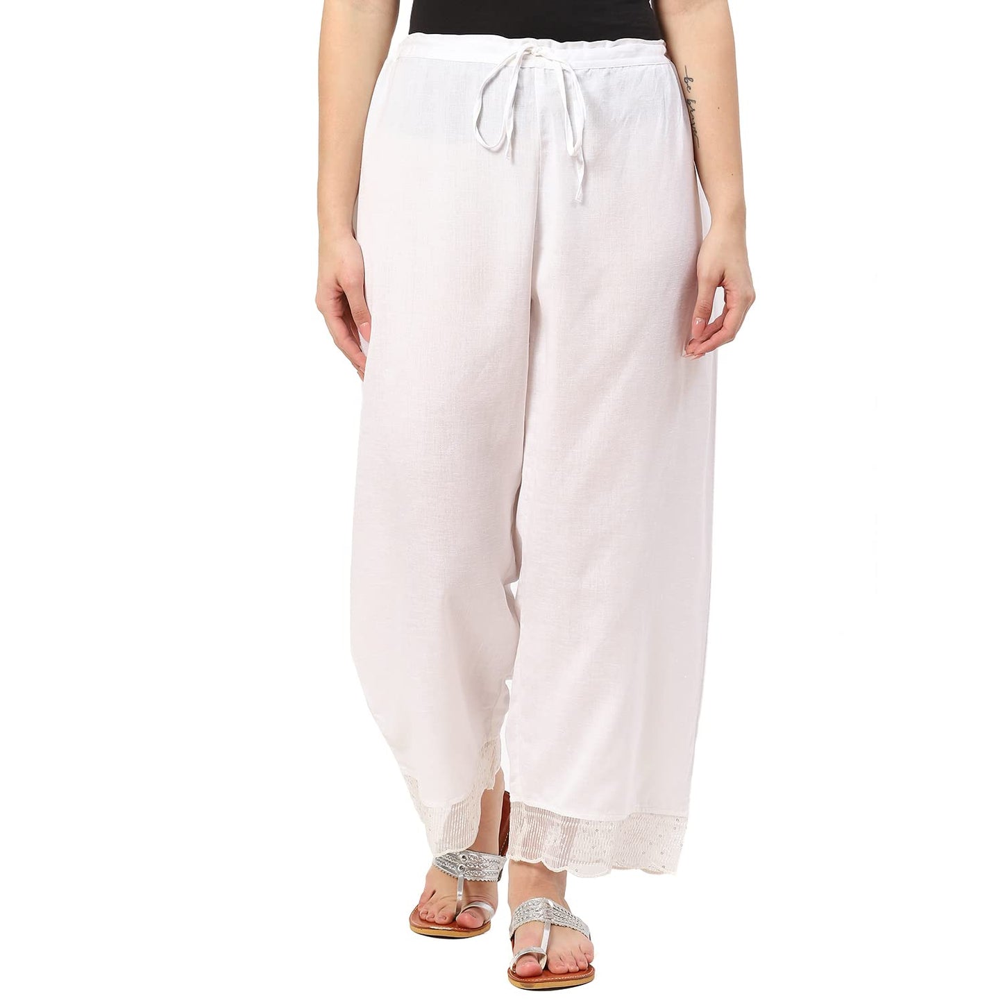 BIBA Women Solid Mix and Match Regular Fit Palazzo (Chantill19835_White_M), Mid Rise