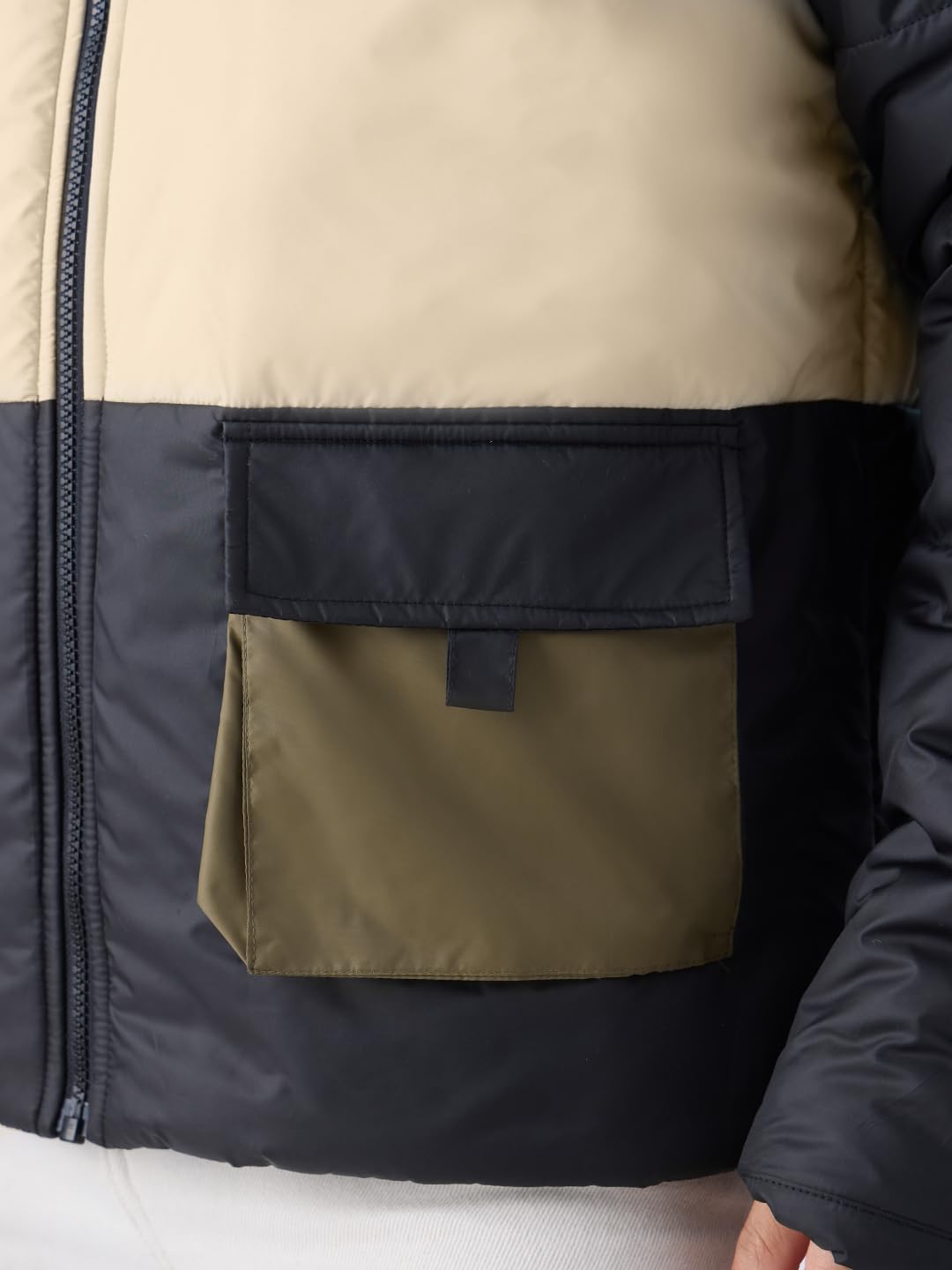 The Souled Store Solids: Black, Cream, Khaki (Colourblock) Men Puffer Jackets