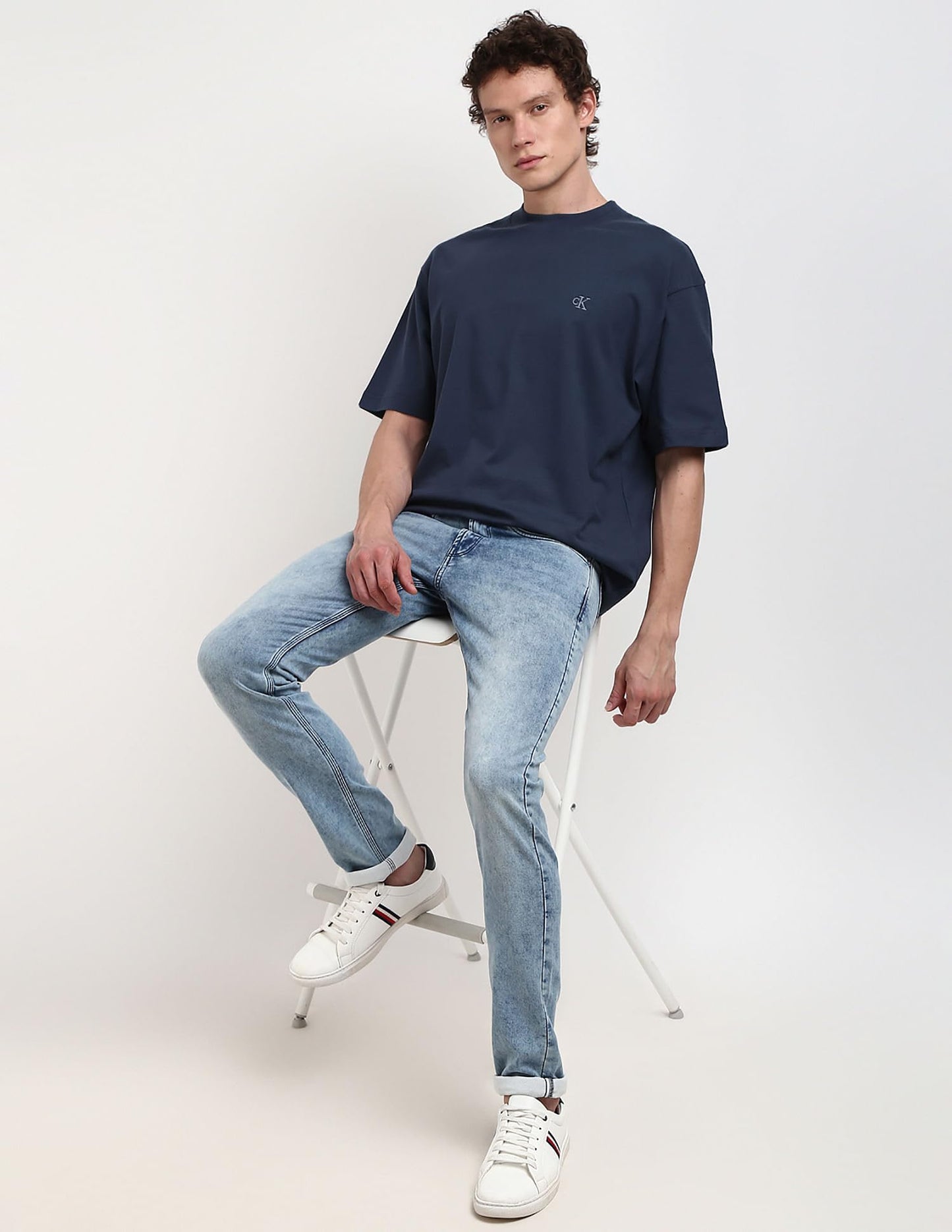 Calvin Klein Jeans Men Blue Solid Round Neck Short Sleeves T-Shirt