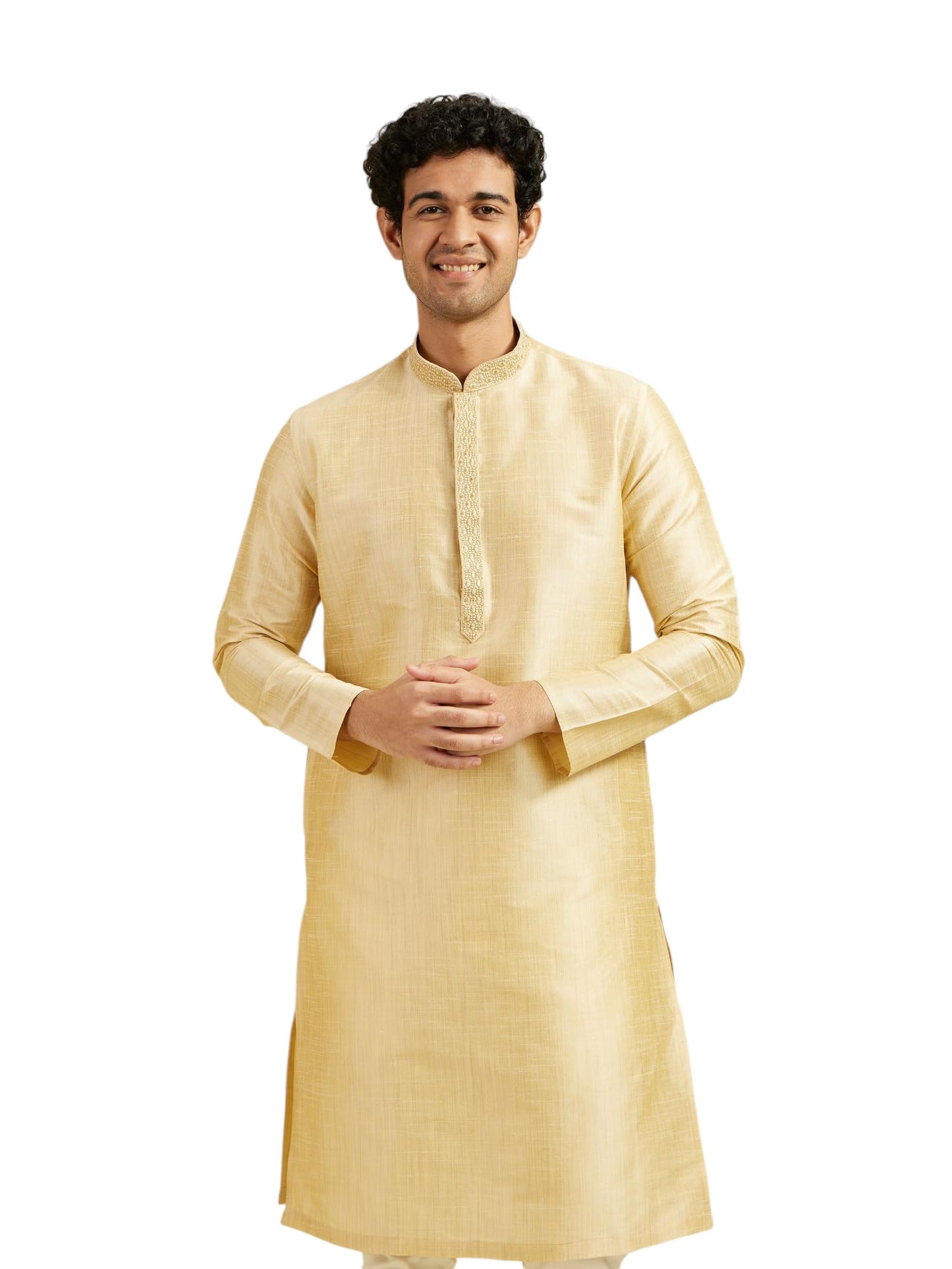 DIWAS BY MANYAVAR Men's Art Silk Solid Kurta (Fawn,XL)