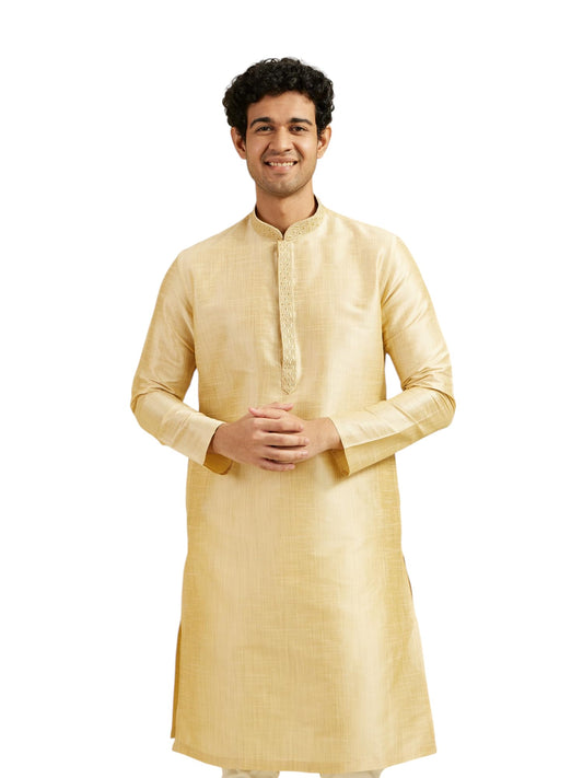 DIWAS BY MANYAVAR Men's Art Silk Solid Kurta (Fawn,XL)