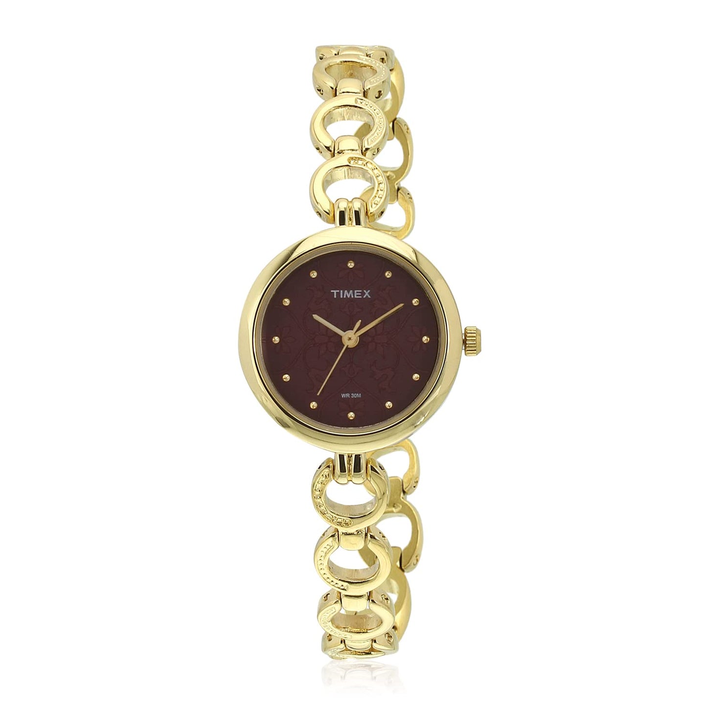 TIMEX Classics Analog Watch for Women with Purple Round Dial & Gold Brass Bracelet Band Water Resistant Women's Wrist Watches - TWEL11415