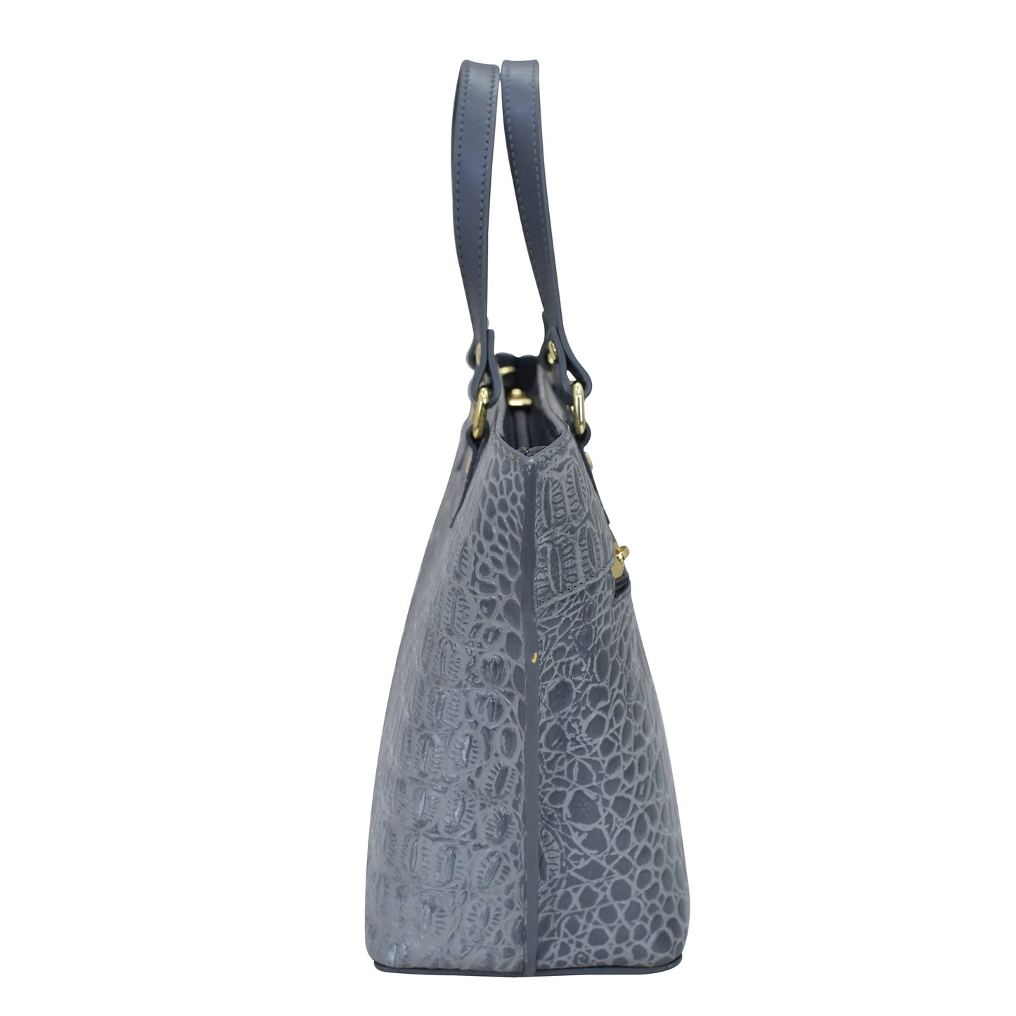 Anuschka Women’s Hand-Painted Genuine Leather Small Tote - Croco Embossed Silver/Grey