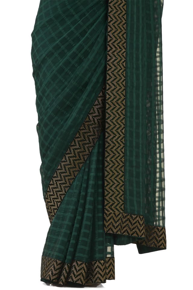 Soch Women Green Silk Checkered Saree (8907715832327_Green_FS)