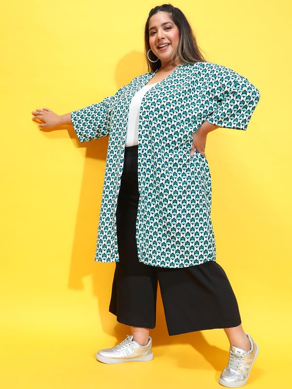 oxolloxo Women Plus Size Multicolor Printed Long Sleeve Open Collar Shrug