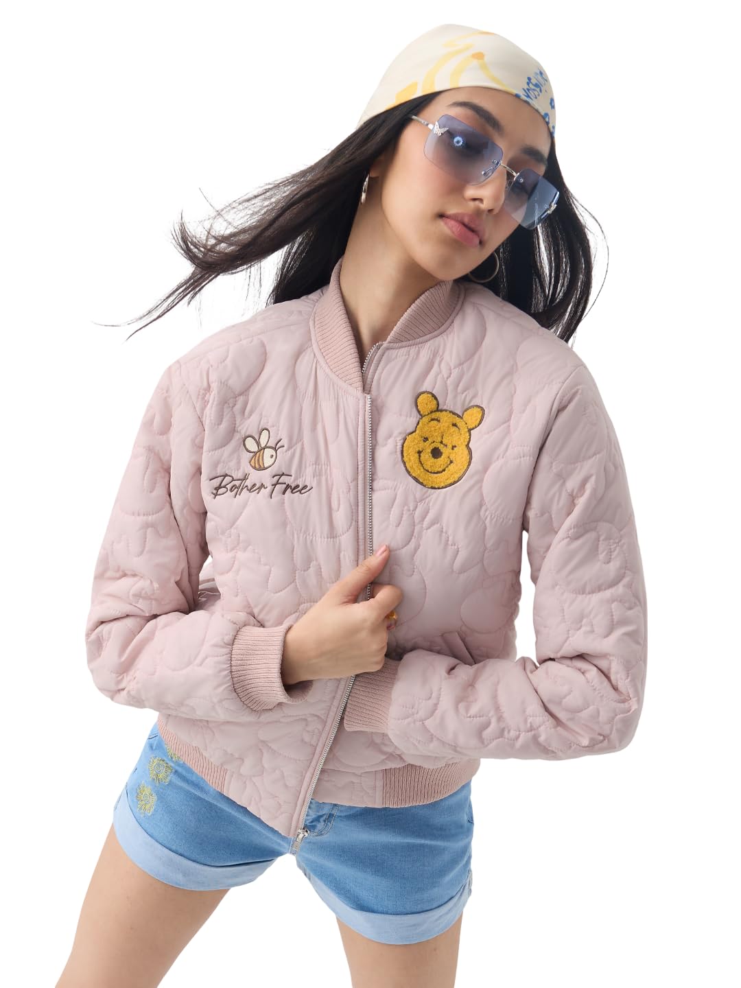 The Souled Store Disney: Bother Free Women and Girls Full Sleeves Spread Collar Quilted Embroidered Polyester Regular Fit Lightweight Casual Bomber Jacket