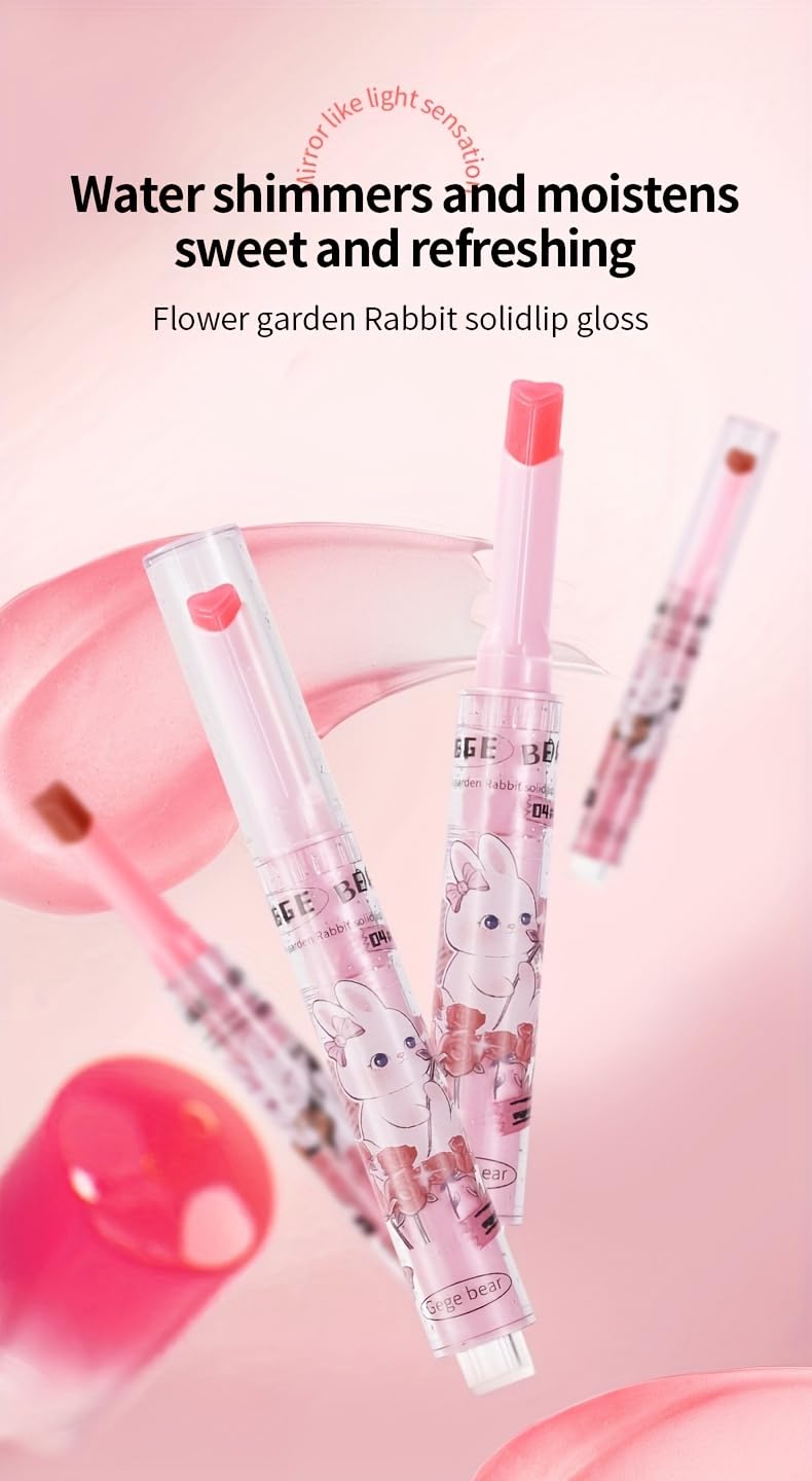 Gege Bear 3-in-1 Lip Gloss Set – Glossy Hydration, Heart-Shaped Design, and Rich Color in Every Click for Pout-Perfect Lips! (Set B - #4,#5,#6, Pack of 3)