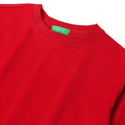 United Colors of Benetton Boxy Fit Round Neck Solid Laser Cut Out T-Shirt