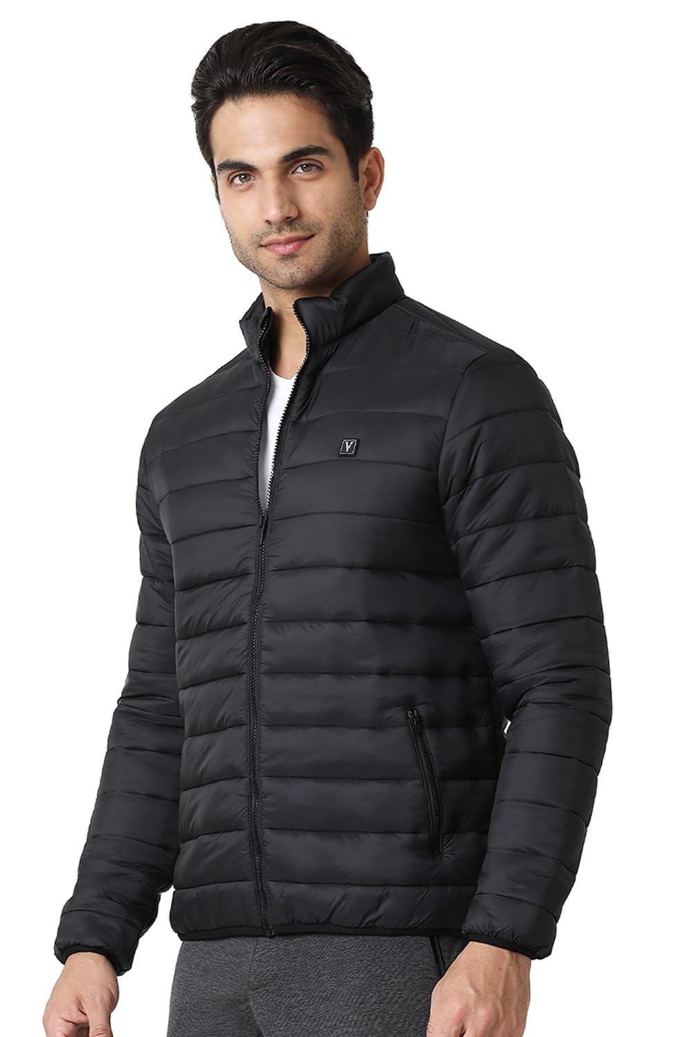 Van Heusen Men Athleisure Extra Warm Woven Standard Length Jacket - 100% Nylon - High Neck, Zip Front, Sleeveless_80006_Black_L