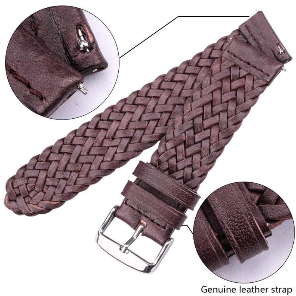 OBOE 22mm Smart Watch Genuine Braided Leather Replacement Band Strap Compatible For Amazfit GTR 47mm / Samsung Galaxy Watch (46mm) / Amazfit Pace/Stratos/Samsung Gear S3 Classic/Frontier (Brown)