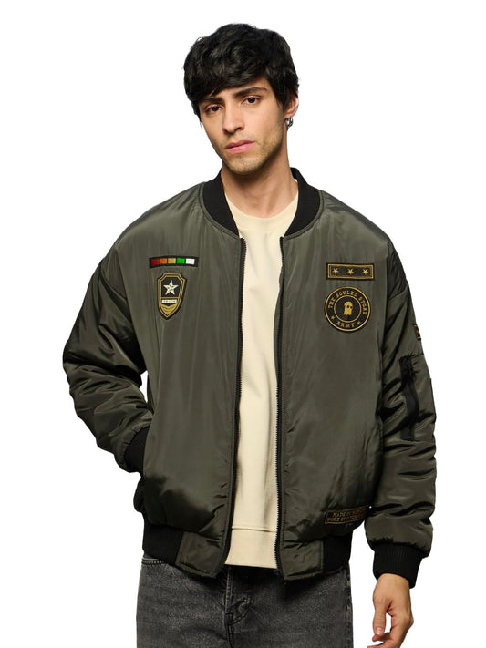 The Souled Store Bomber Jacket : Souled Army Men and Boys Long Sleeve Polyester Puffer Jackets