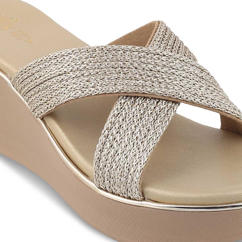 tresmode 239-GLAMR GOLD WOMEN DRESS WEDGE SANDALS EU/39 UK/6