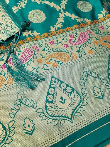 SHANTVAN GALLERY Pure Zari Silk Suit Dress Material for Woman premium banarasi dress materials for women with soft silk top bottom and dupatta unstitched set in elegant Mango design - Teal