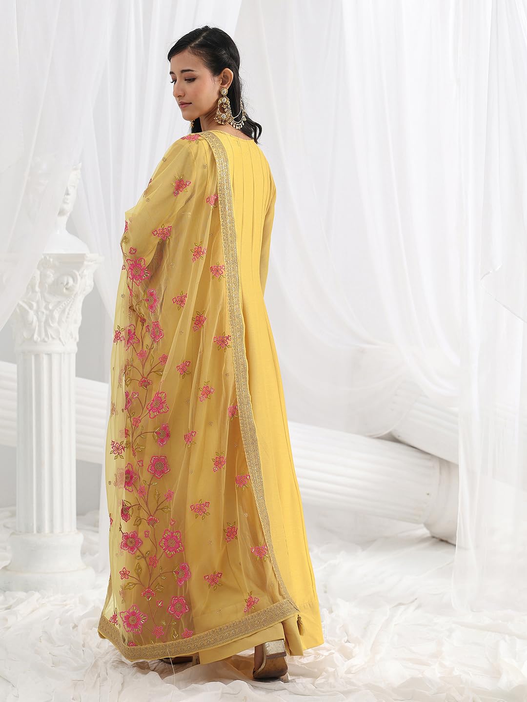 Libas Embroidered Silk Blend A-Line Ethnic Dress with Dupatta-93636M